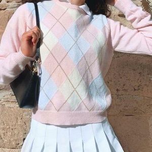 Brandy Melville Baby Pink Argyle Sweater